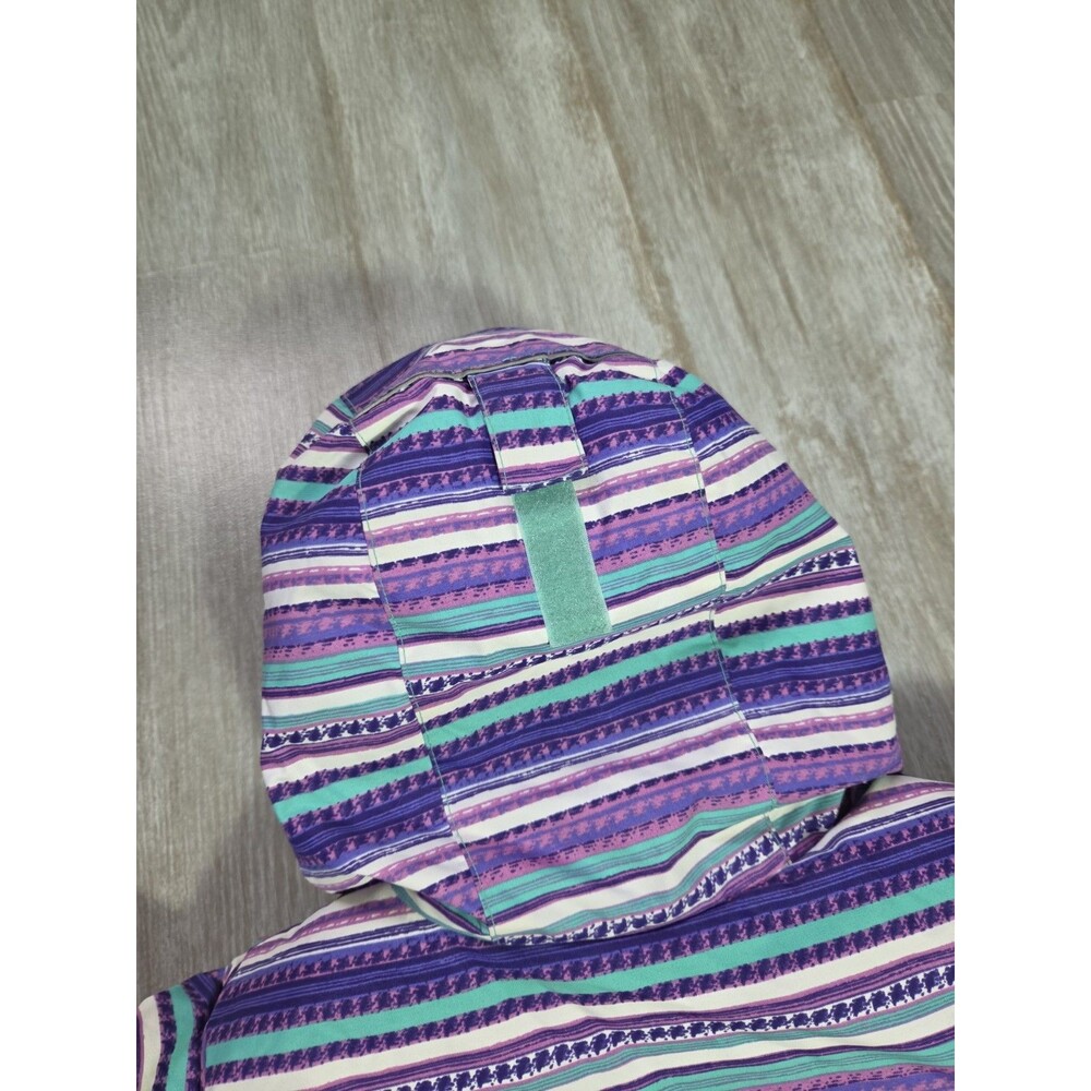 Columbia Girls Hooded Puffer Jacket Purple Teal Stripe Insulated Winter Coat XS - Picture 12 of 12
